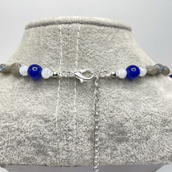 Artisan Labradorite Chip Gemstone Blue Gemstone Beaded Necklace Earrings Set - Picture 6 of 8